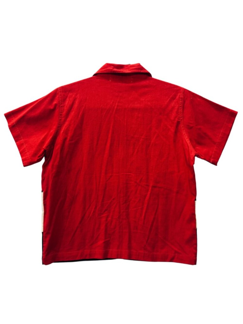 Vintage 90s Linen Blend Top S Color Block Black Red Applique Grannycore Artsy - Picture 3 of 8